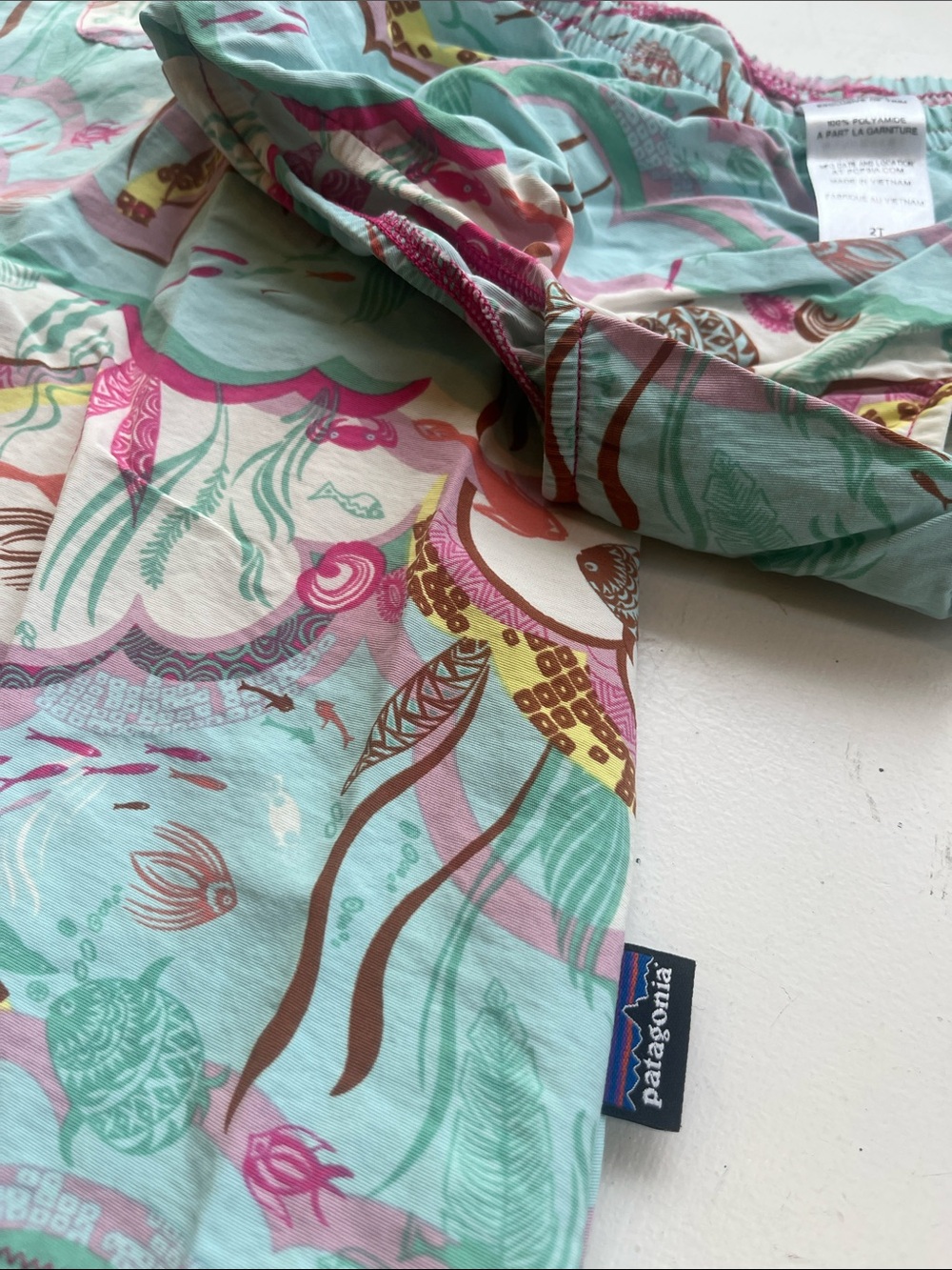 Patagonia Aqua & Pink Floral Seashell Pinafore Dress Baggies - Picture 6 of 6